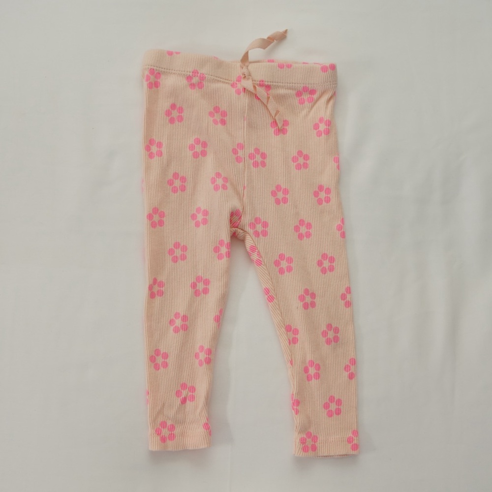 Pink Leggings with Hot Pink Flowers - Size 9-12 Months | Zara